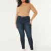 Curvy högmidjade mörkblå jeansleggings