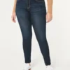 Curvy högmidjade mörkblå jeansleggings