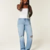 Curvy högmidjade slitna dad jeans i medium tvätt Curvy högmidjade slitna dad jeans i medium tvätt