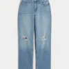 Curvy högmidjade slitna dad jeans i medium tvätt Curvy högmidjade slitna dad jeans i medium tvätt