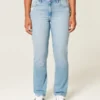 Curvy högmidjade, slitna, ljusblå raka jeans Curvy högmidjade, slitna, ljusblå raka jeans