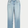 Curvy högmidjade, slitna, ljusblå raka jeans Curvy högmidjade, slitna, ljusblå raka jeans