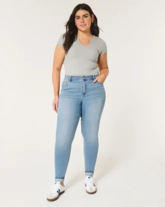 Curvy högmidjade super skinny jeans i medium tvätt