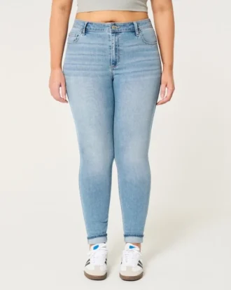 Curvy högmidjade super skinny jeans i medium tvätt
