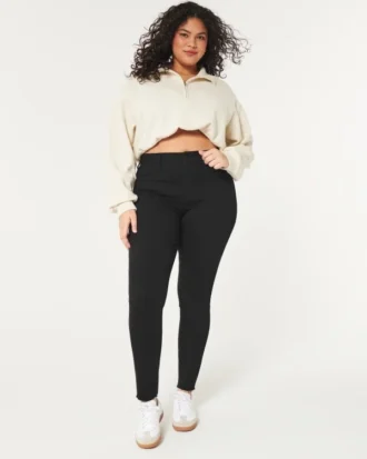 Curvy högmidjade svarta jeansleggings