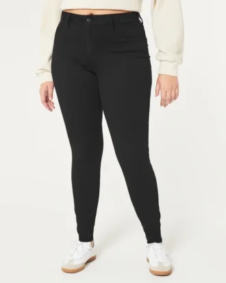 Curvy högmidjade svarta jeansleggings