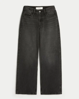 Curvy högmidjade tvättade svarta baggy jeans