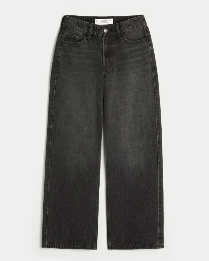 Curvy högmidjade tvättade svarta baggy jeans Curvy högmidjade tvättade svarta baggy jeans