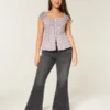 Curvy högmidjade tvättade svarta flare-jeans Curvy högmidjade tvättade svarta flare-jeans