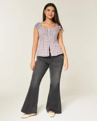 Curvy högmidjade tvättade svarta flare-jeans