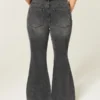 Curvy högmidjade tvättade svarta flare-jeans Curvy högmidjade tvättade svarta flare-jeans