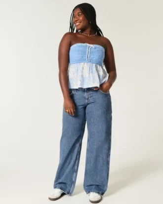 Curvy låg midja medium tvätt baggy jeans