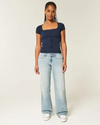 Curvy lågmidjade baggy jeans i ljus tvätt
