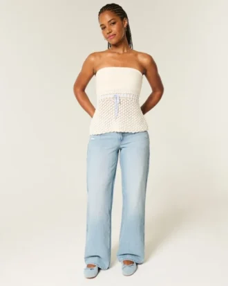 Curvy lågmidjade baggy jeans med slitna detaljer