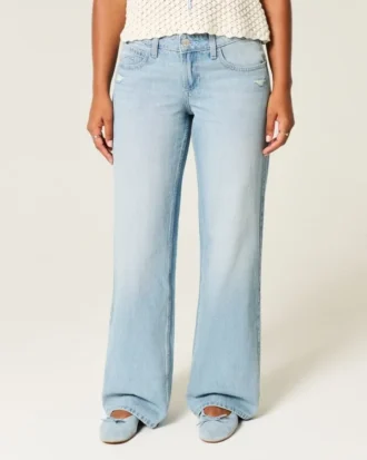 Curvy lågmidjade baggy jeans med slitna detaljer