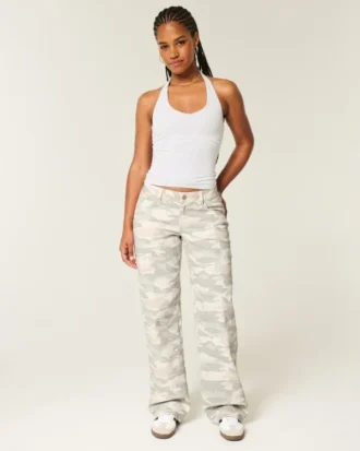 Curvy lågmidjade Y2K-baggyjeans i kamouflage