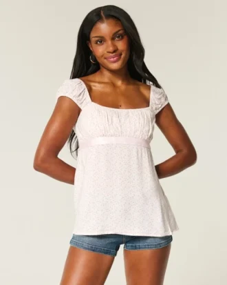 Enkel babydoll-top i satin med knytband
