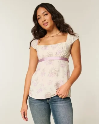 Enkel babydoll-top i satin med knytband