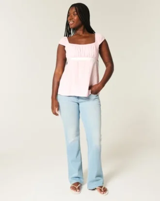 Enkel babydoll-top i satin med knytband