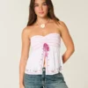 Enkel, broderad babydoll-top utan axelband Enkel, broderad babydoll-top utan axelband