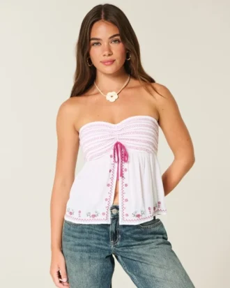 Enkel, broderad babydoll-top utan axelband