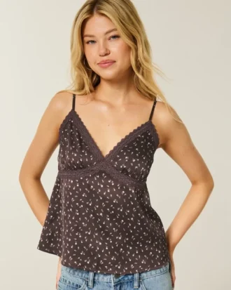 Enkel satin-camisole med spets