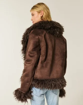 Faux fur-fodrad faux shearling-jacka