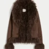 Faux fur-fodrad faux shearling-jacka