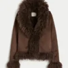 Faux fur-fodrad faux shearling-jacka