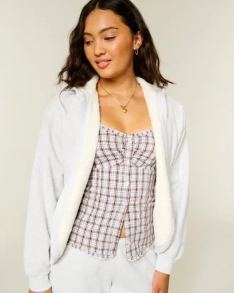 Faux Fur-Lined No-Close Fleece Cardigan