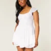 Flutter Sleeve Pinch Bust Mini Skort Dress Flutter Sleeve Pinch Bust Mini Skort Dress