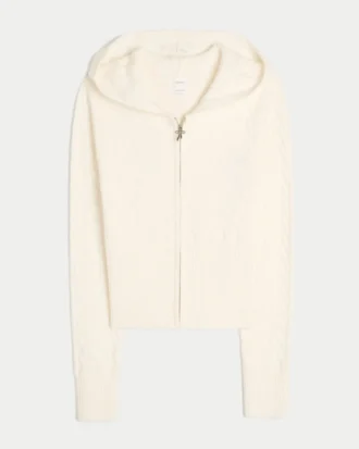 Gilly Hicks kabelstickad hoodie med dragkedja