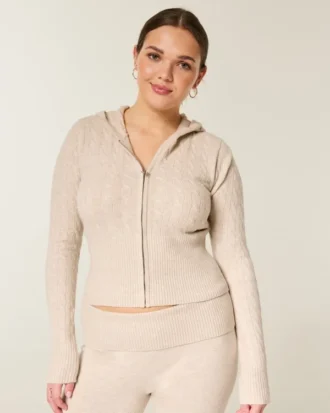 Gilly Hicks kabelstickad hoodie med dragkedja