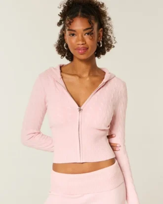 Gilly Hicks kabelstickad hoodie med dragkedja