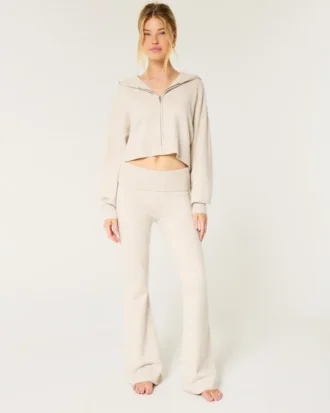 Gilly Hicks Sweater-Knit Foldover Waist Flare Pants