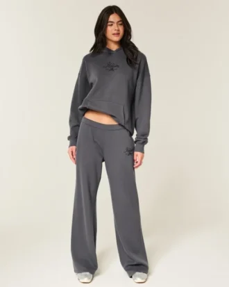 Glittrande logotyp Grafisk Sweatpants med vida ben