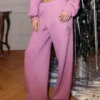 Glittrande rosgrafik Sweatpants med vida ben