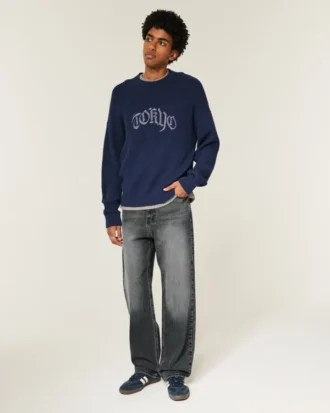 Grå baggy jeans med hjärtmotiv