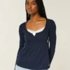 Henley Babydoll-top med enkel knytning bak