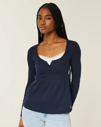 Henley Babydoll-top med enkel knytning bak