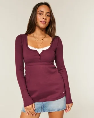 Henley Babydoll-top med enkel knytning bak