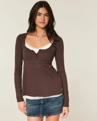 Henley Babydoll-top med enkel knytning bak