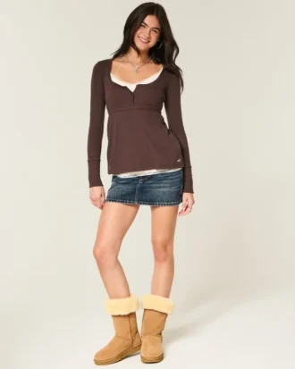 Henley Babydoll-top med enkel knytning bak