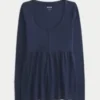 Henley Babydoll-top med knytband bak