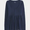 Henley Babydoll-top med knytband bak