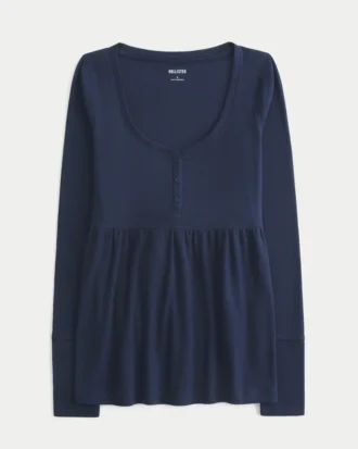 Henley Babydoll-top med knytband bak