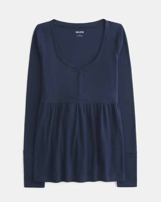 Henley Babydoll-top med knytband bak