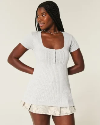 Henley-babydoll-top med korta ärmar