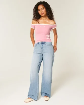 Högmidjade baggy jeans i medium tvätt