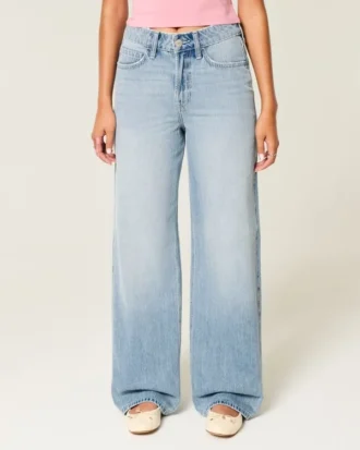 Högmidjade baggy jeans i medium tvätt